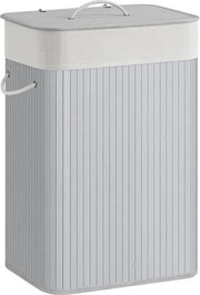 Wasciotto con coperchio - 72 litri - wasciclo - trattore di acqua - tripla funzione wasciclo - wasciclo con grande capacità - impermeabile - in bambù - in cotone - telaio metallico - grigio - 40 x 30 x 60 cm (L x B x A)