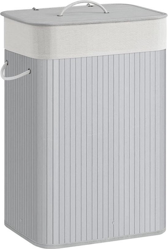 Wasciotto con coperchio - 72 litri - wasciclo - trattore di acqua - tripla funzione wasciclo - wasciclo con grande capacità - impermeabile - in bambù - in cotone - telaio metallico - grigio - 40 x 30 x 60 cm (L x B x A)