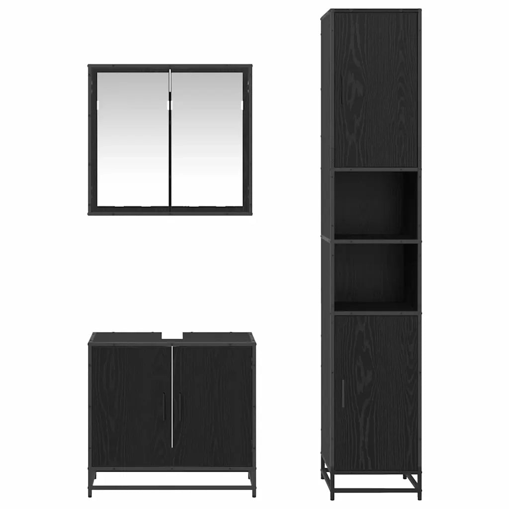Set di mobili per il bagno 3 pcs Rovere Nero Legno multistrato 3402517