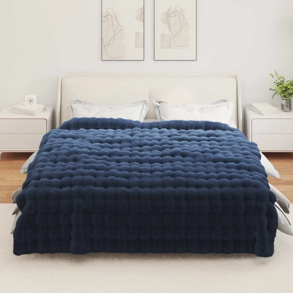 Coperta antiscivolo in finta di coniglio Olite 4 pcs Blu Marino
