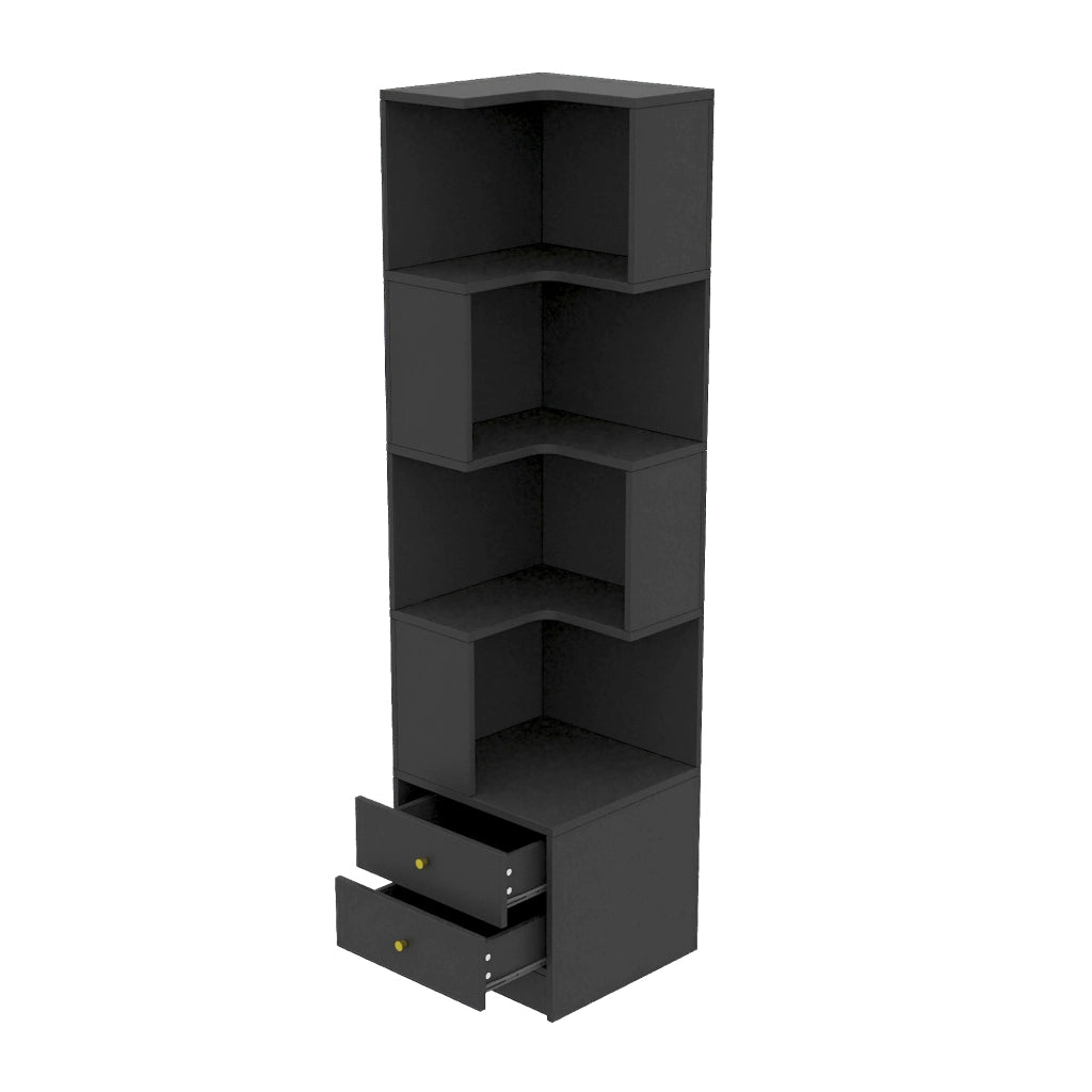 Libreria angolare a L con illuminazione LED controllabile via app, 45 x 43,5 x 180 cm, nero