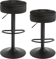 Set di 2 Sgabelli da Cucina, Sgabelli da Bar Alti con Spazio Contenitivo, Sedia Regolabili in Altezza e Girevoli a 360°, per Cucina Sala da Pranzo Bar Bancone, Velluto, Metallo, Nero
