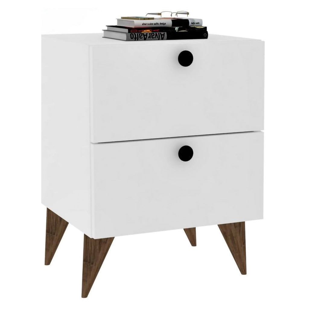 Cerveno, Comodino 2 Cassetti, 40x42x55h cm Bianco