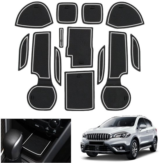Accessori per Suzuki SX4 S-Cross 2016-2021, mazzette antislittamento, Suzuki S-Cross 2016 in gomma, mazzette per console centrale, mazzette per tazza, mazzette per vano porta, accessori per Suzuki S-Cross (bianco)