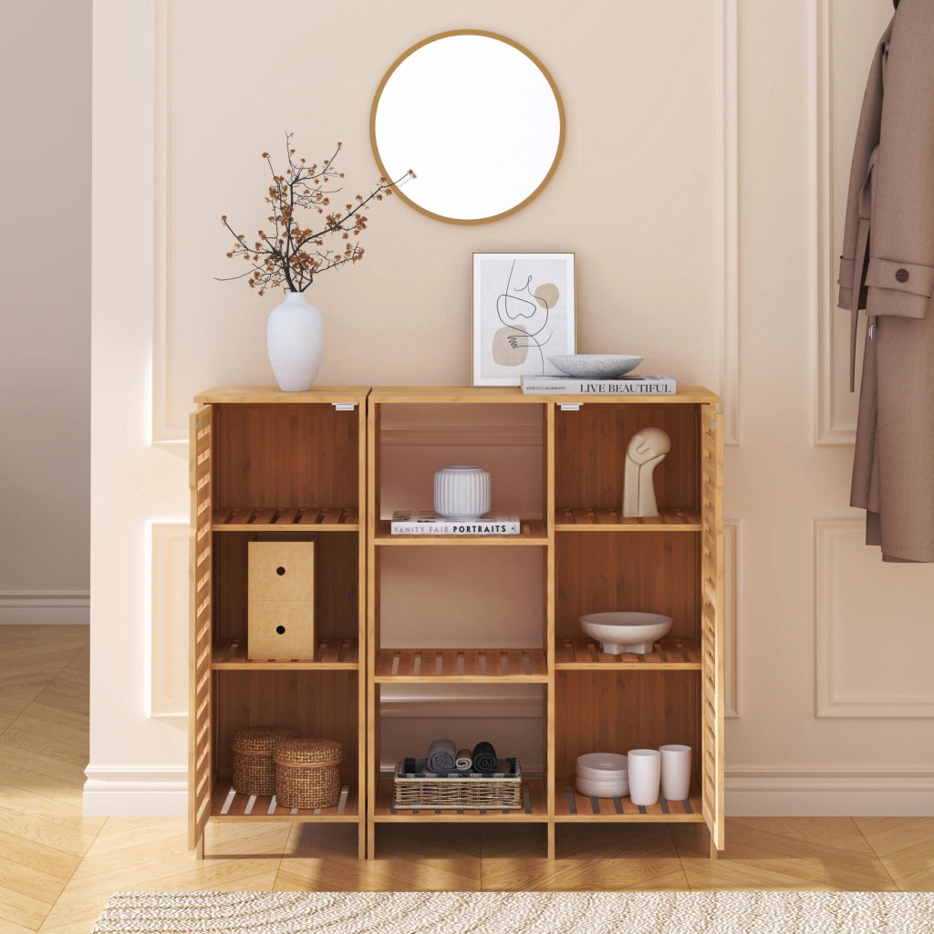 Mobile Contenitore Hakseri a 2 Elementi con Ante e Vani Aperti 87 x 99 x 33 cm in Bambù Naturale [en.casa]