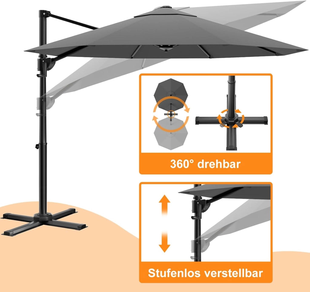 Ombrellone da Giardino Grande 330 cm, Ombrellone da Spiaggia e Giardino con Struttura Rinforzata, Manovella a 360°, Copertura Antivento 7x, Protezione UV 30+