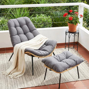 Sedia a sdraio con sgabello, in rattan, resistente alle intemperie, fino a 120 kg, poltrona da balcone con cuscino rimovibile, cuscino impermeabile, per giardino, balcone, soggiorno, cortile