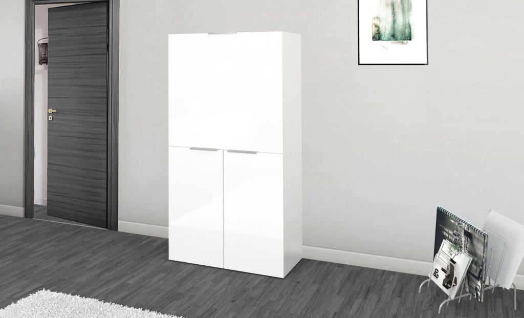 Atroc, Scrivania Modulabile Made in Italy, 70x35x140h cm Bianco Lucido