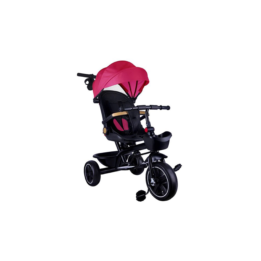 Passeggino Triciclo con Sedile Girevole 65x47x110 cm con Cappotta e Cestini Fucsia