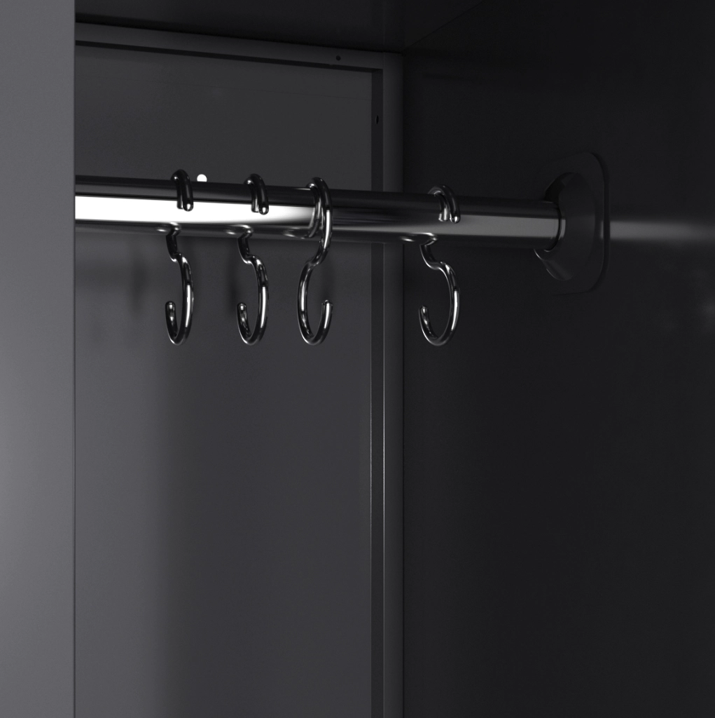 Armadio portascopa slim in metallo nero con 4 scomparti e aste regolabili