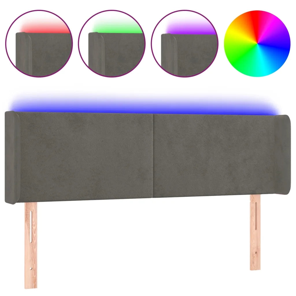 Testiera a LED Grigio Scuro 147x16x78/88 cm in Velluto 3123005