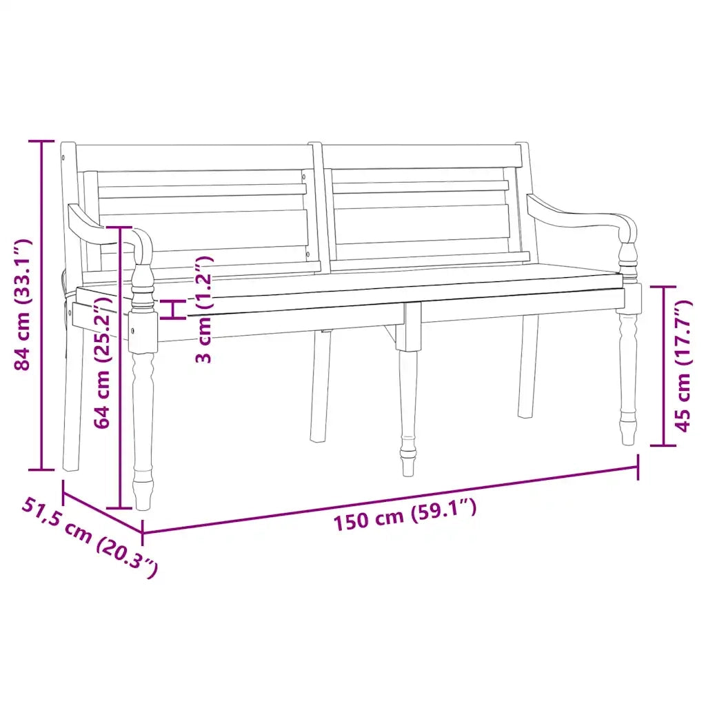Panchina Batavia con Cuscino 150 cm in Legno Massello di Teak