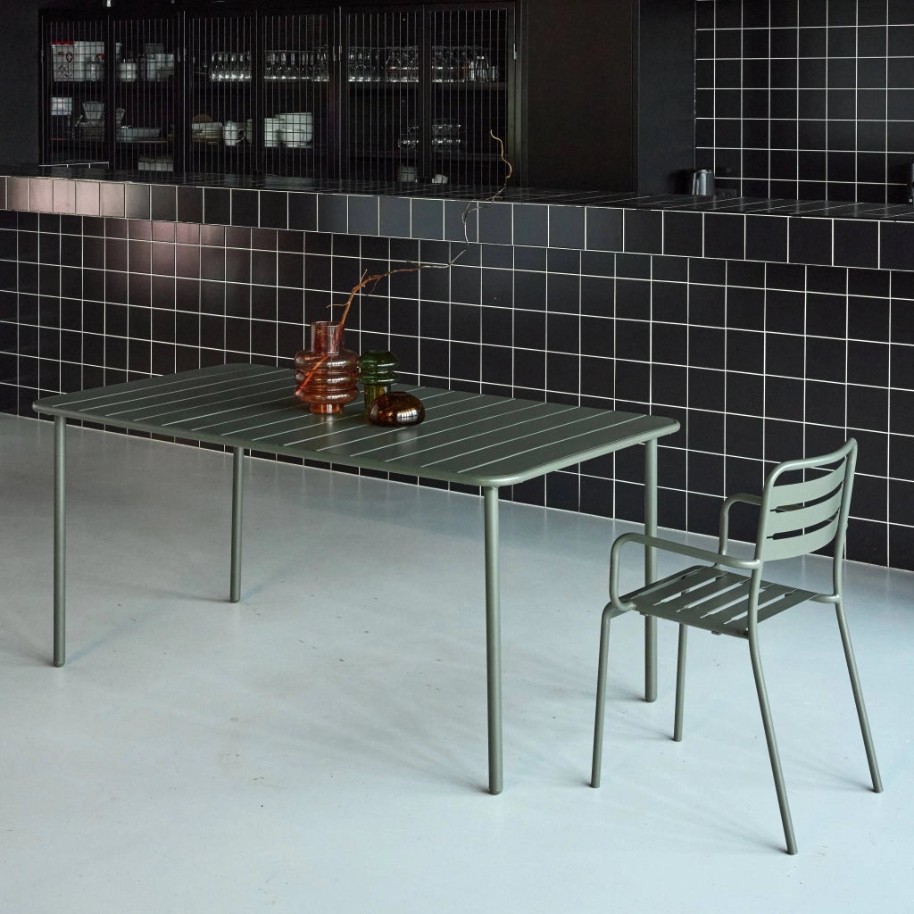 Tavolo da giardino in metallo 6-8 posti, 160cm, verde kaki