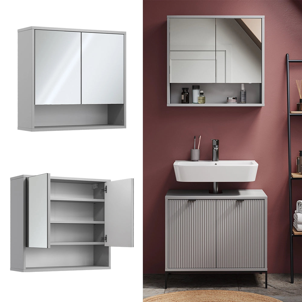 Vicco Specchio contenitore bagno Grigio 70 x 65 cm con 2 porte