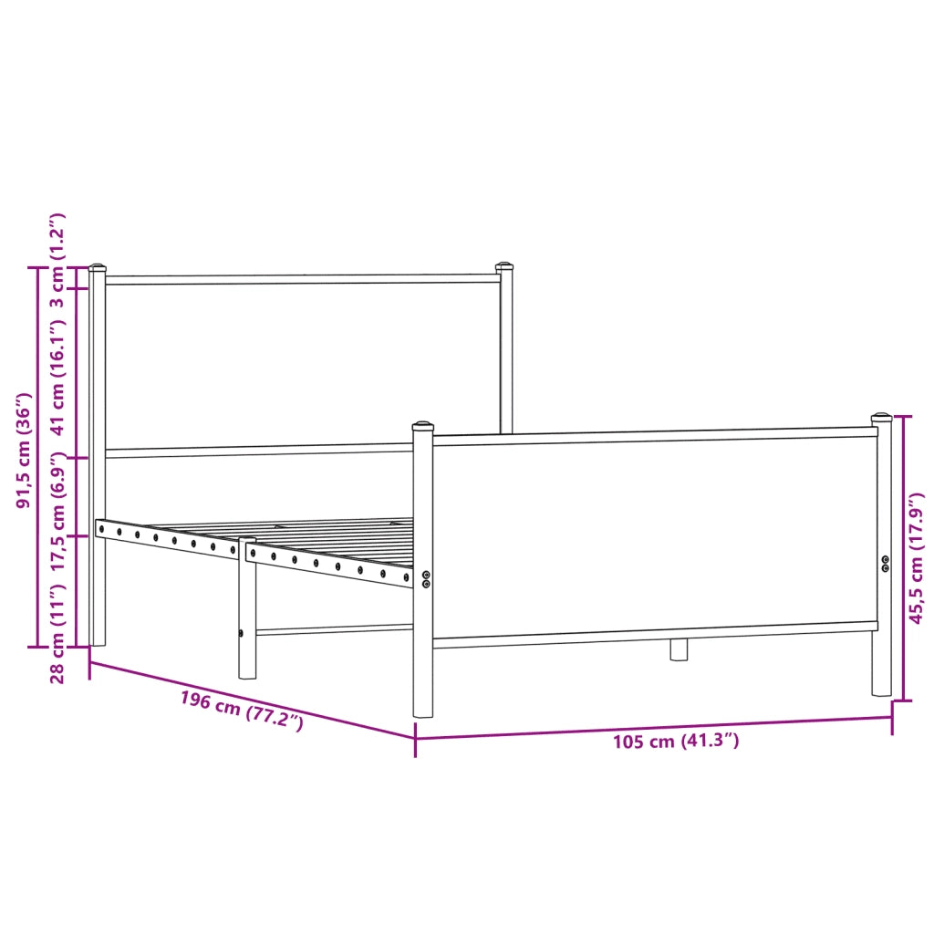 Giroletto senza Materaso in Metallo Rovere Fumo 100x190 cm 4007679