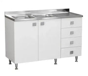 Sottolavello con lavello 2 ante c/cassettiera DX Bianco Frassinato Cm 120x50xh.91