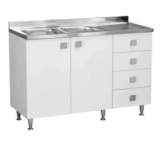 Sottolavello con lavello 2 ante c/cassettiera DX Bianco Frassinato Cm 120x50xh.91