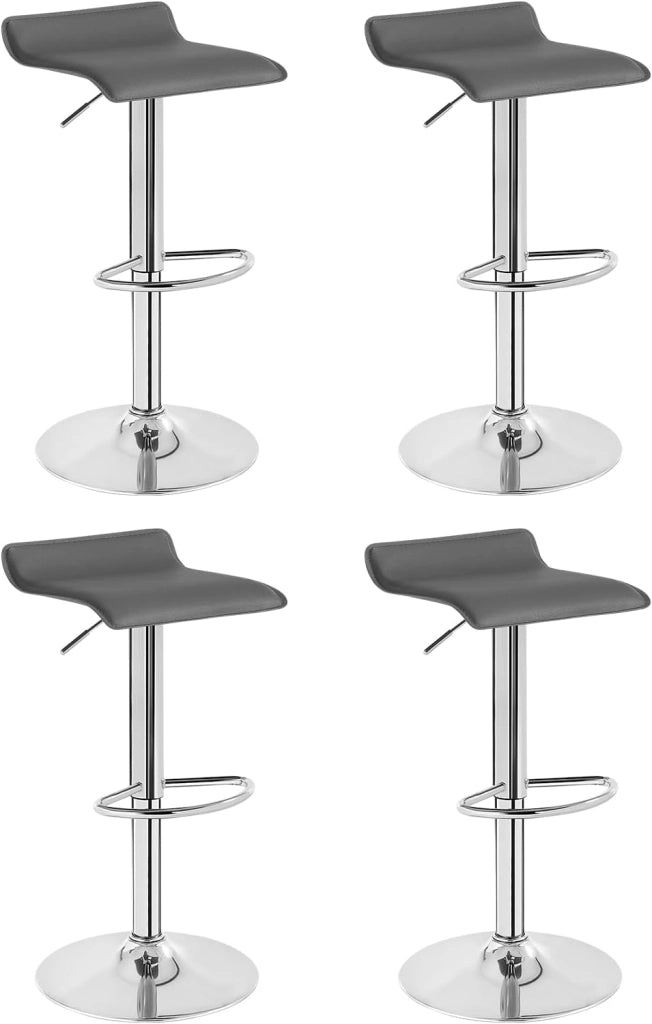 Sgabelli da Cucina Set di 4, Sgabello da Bar Colazione Regolabile in Altezza, Sgabello da Banco Girevole a 360°per Bar, Cucina, Banco, Caffè, PVC+Metallo, con Poggiapiedi, Grigio+Nero