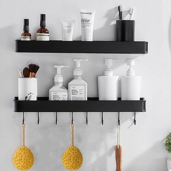 Set di 2 piastrelle doccia - organizzatore bagno - 40 cm - nero - alluminio