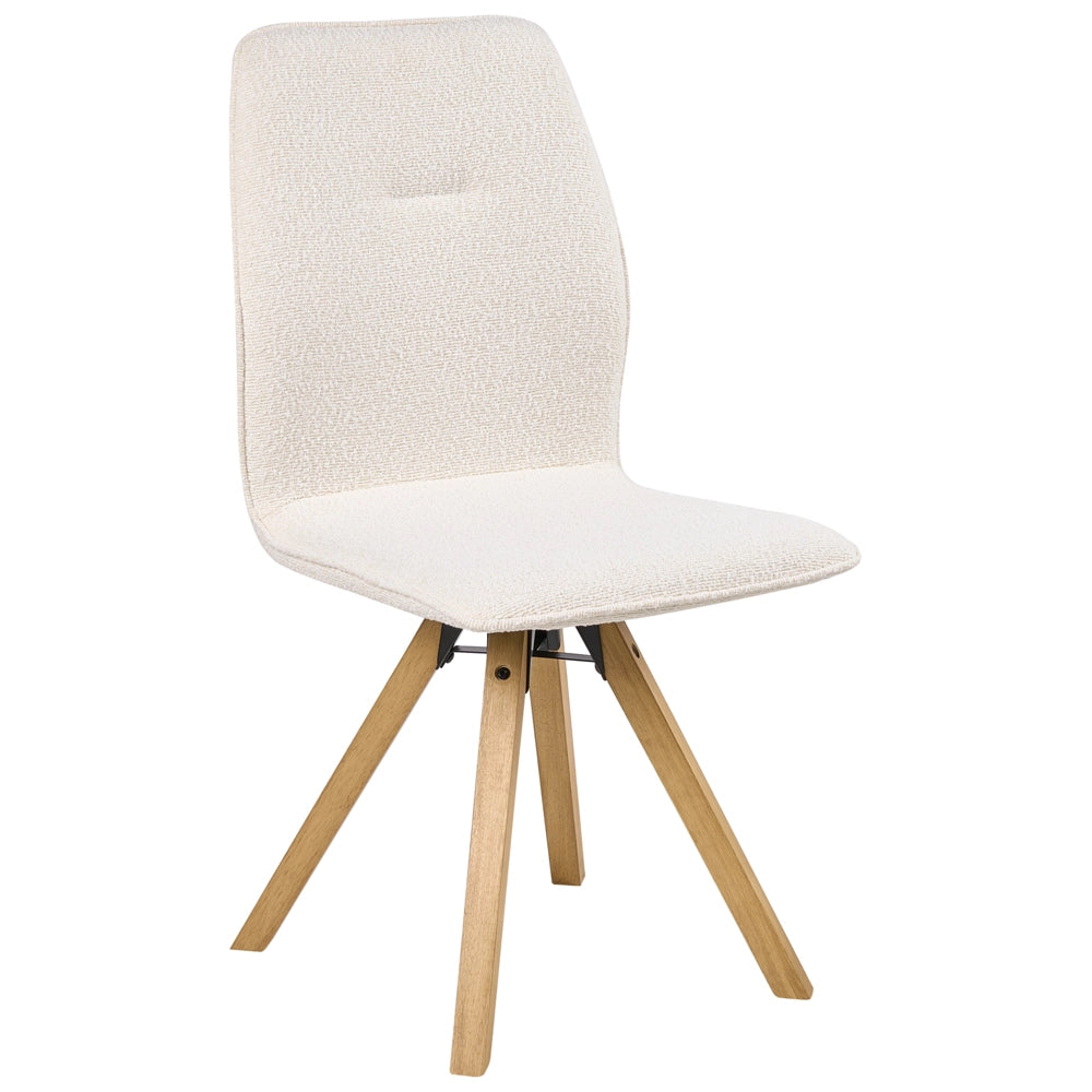 Set di 2 sedie girevoli Boucle per sala da pranzo Rivestimento in tessuto bianco sporco Base con gambe in legno girevoli in metallo