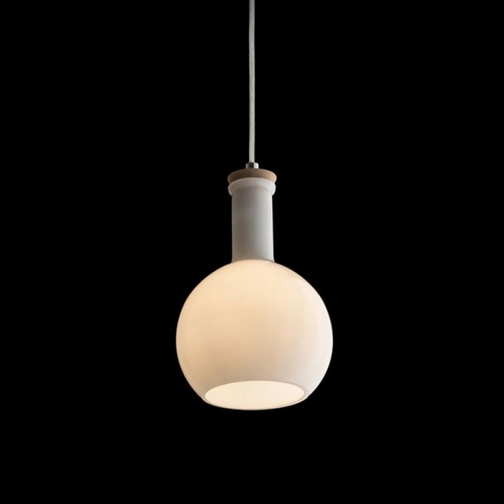 Lampadario PULIRE RD a sospensione vetro opalino/legno/cromo 230V E14 28W
