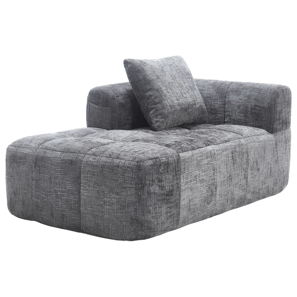 Chaise Longue Méridienne 1 Posto con Cuscino e Tasche Laterali Comfort Nuvola Seduta Ergonomica in Ciniglia Grigio