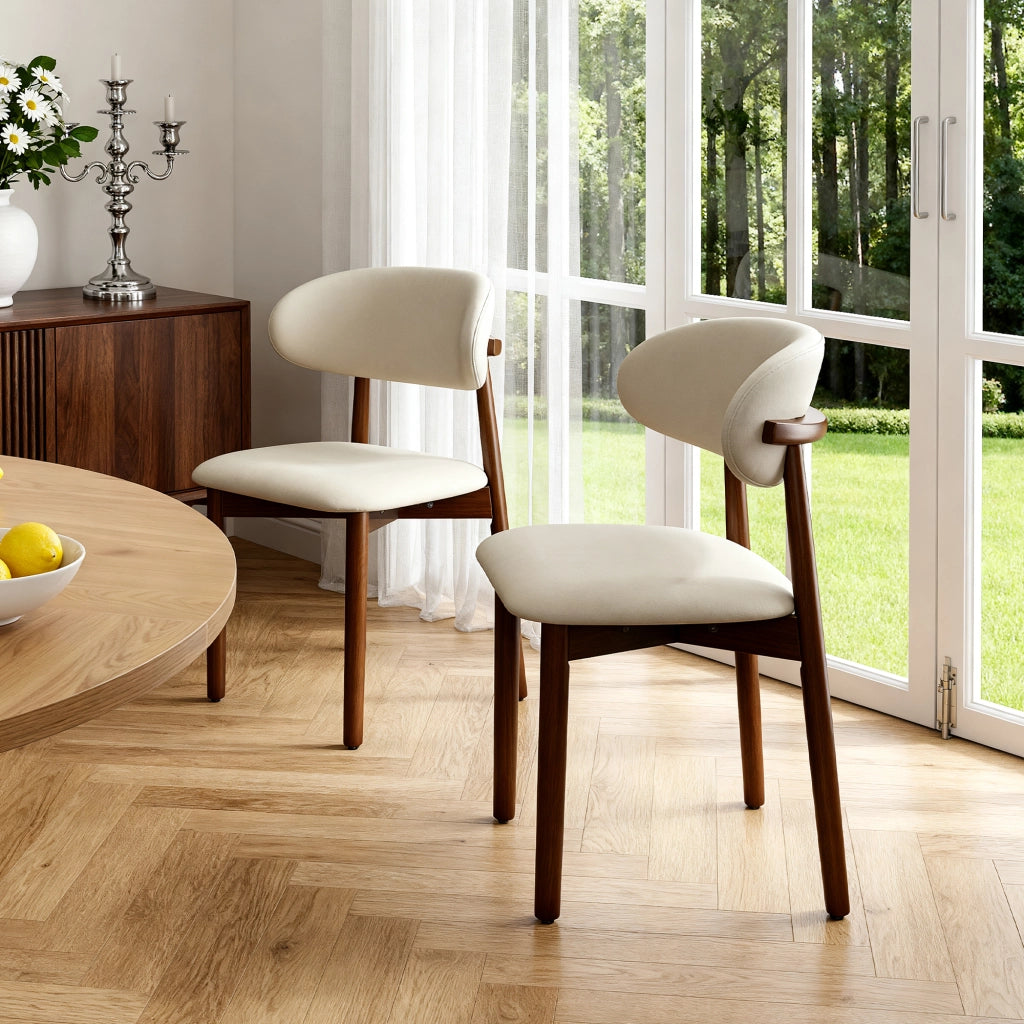 SEDIA Set da 2 pezzi con schienale ergonomico in PU bianco e legno di quercia color noce