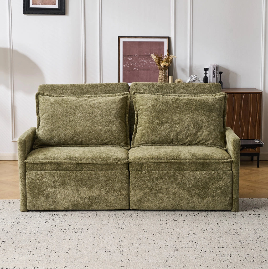 Divano letto 172,5x71x95 cm verde con USB, tasche laterali e tessuto ciniglia