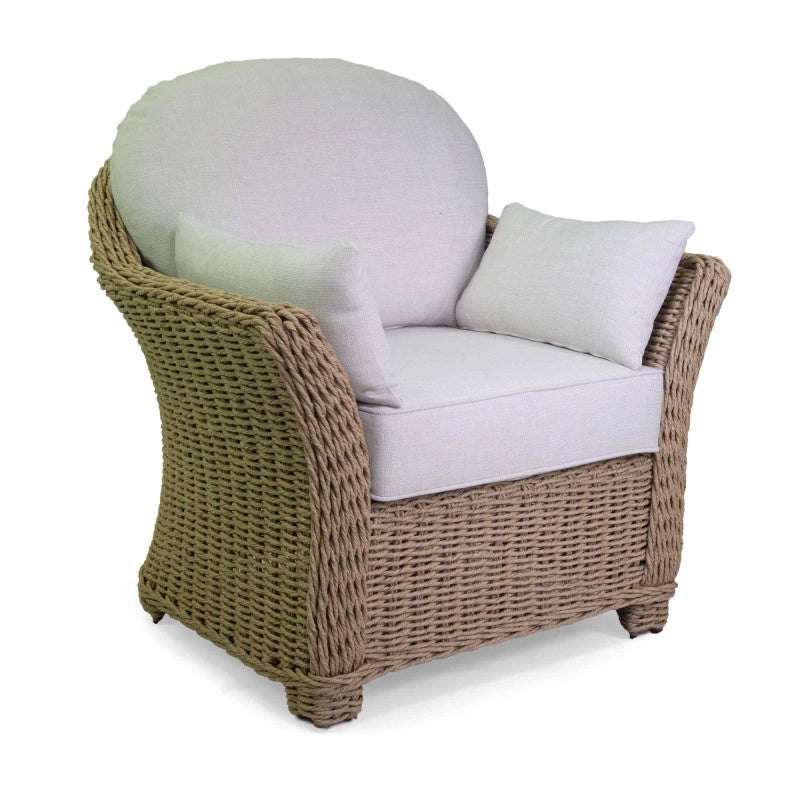 Salotto polyrattan Oakland naturale con cuscini bianco