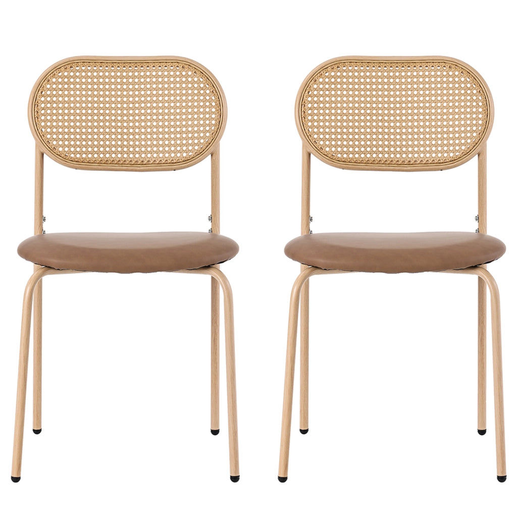 Set 2 Sedie da Pranzo con Gambe in Metallo e Seduta in Rattan ¨C Xylo ¨C Marrone