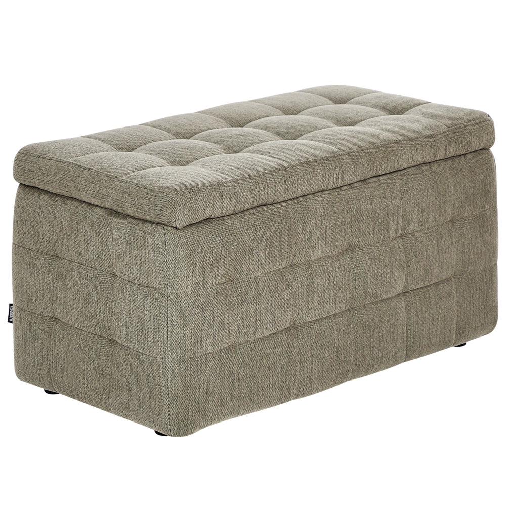 Pouf contenitore in tessuto verde oliva con coperchio trapuntato camera da letto