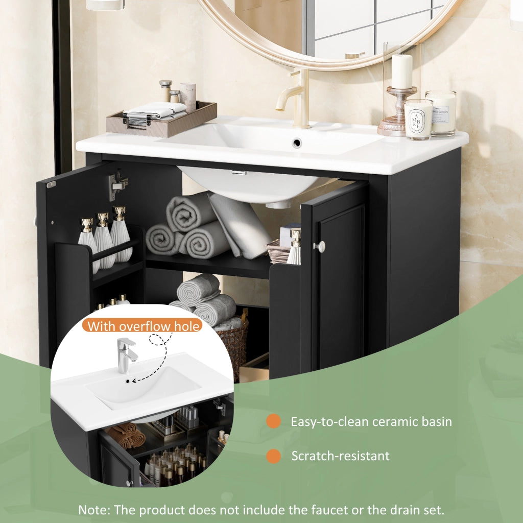 Mobile da Bagno con Lavabo in Ceramica ¨C MINIMAL ¨C Bianco/Nero, MDF, Massello, 73x46x87