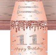 Tavolo da festa per l'undicesimo compleanno ragazza in tulle rosa, Happy 11° compleanno, tovaglia da tavola per l'undicesimo compleanno, 180x35 cm
