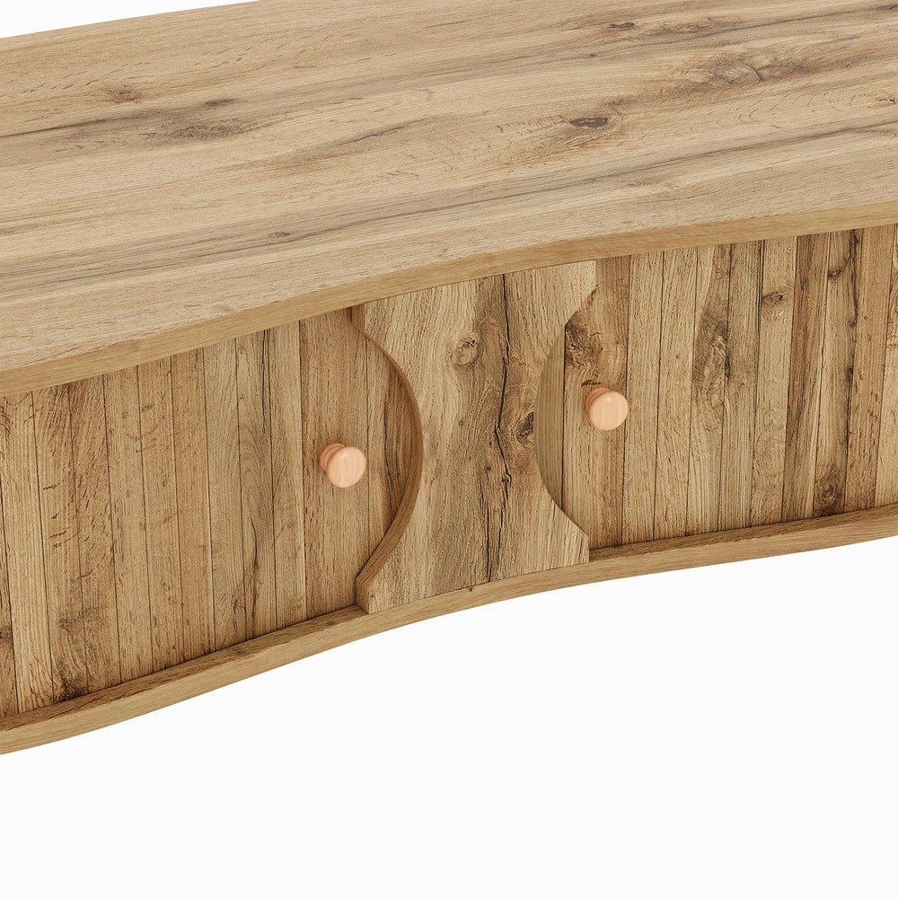 Tavolino da Caff¨¨ con 2 Ante Scorrevoli ¨C MINIMAL ¨C Effetto Legno, MDF, Gambe Massello