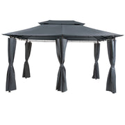 Gazebo Tessuto Grigio Scuro Telaio Acciaio Nero 300 x 400 cm Tende da Giardino