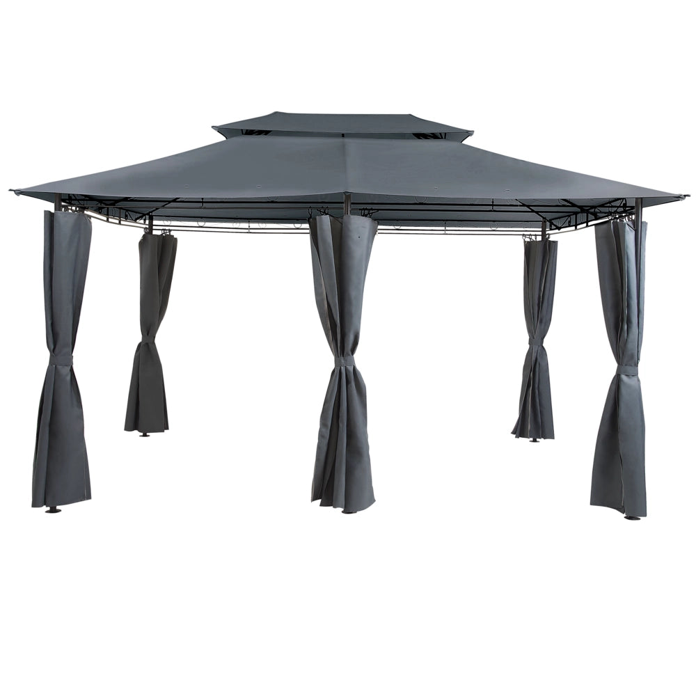 Gazebo Tessuto Grigio Scuro Telaio Acciaio Nero 300 x 400 cm Tende da Giardino
