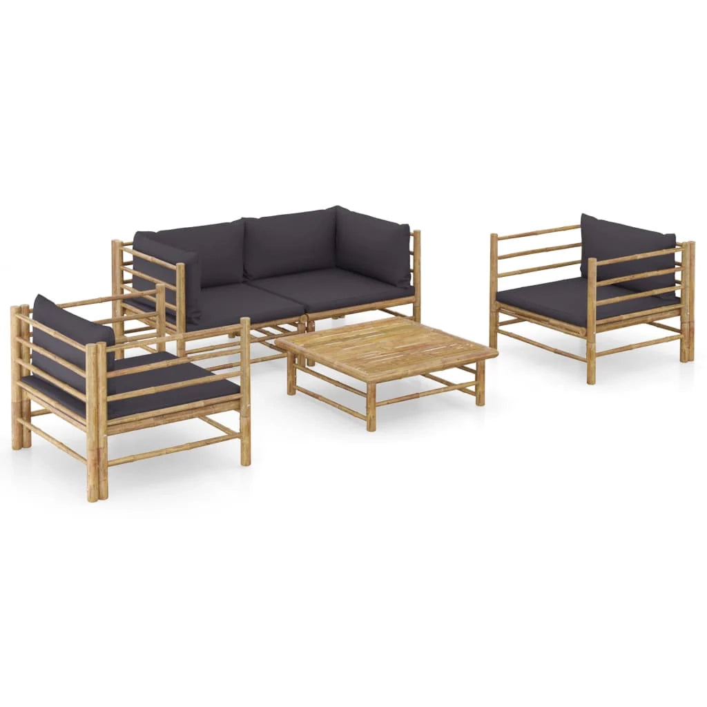 Set di mobili da giardino per esterni 5 pezzi con cuscini in bambù grigio scuro 02_0016389