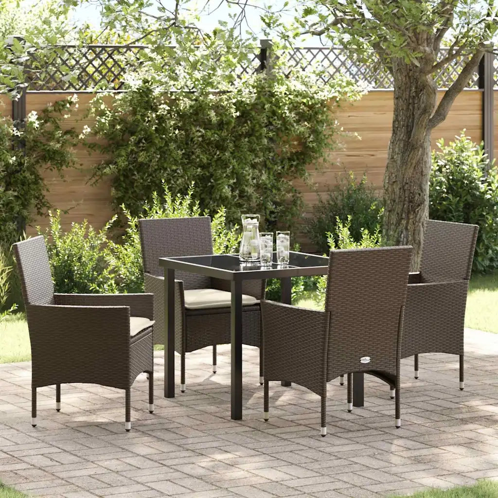 Set da Pranzo per Giardino con cuscino 5 pcs Marrone polyrattan