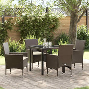 Set da Pranzo per Giardino con cuscino 5 pcs Marrone polyrattan