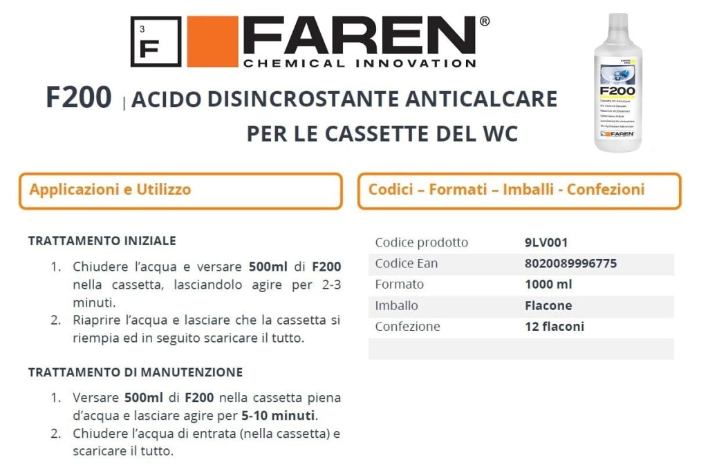 Trattamento Anticalcare Cassette WC F200 Faren 1 L