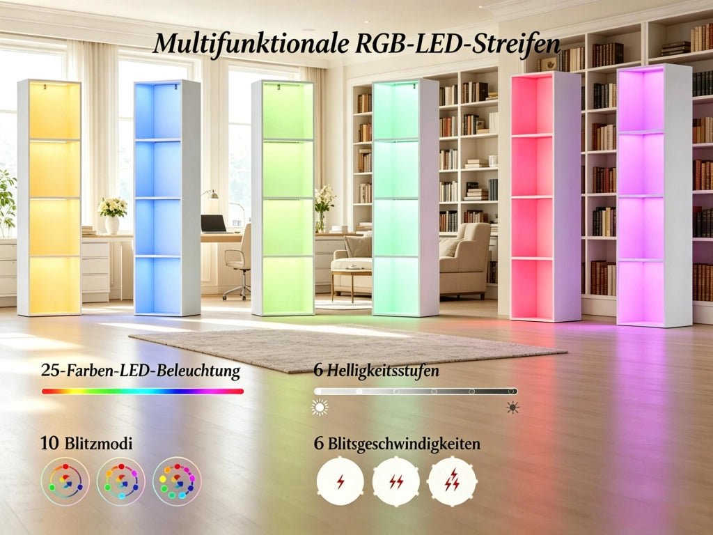 LIBRERIA verticale a 4 ripiani con illuminazione RGB 40x29x170 cm bianco