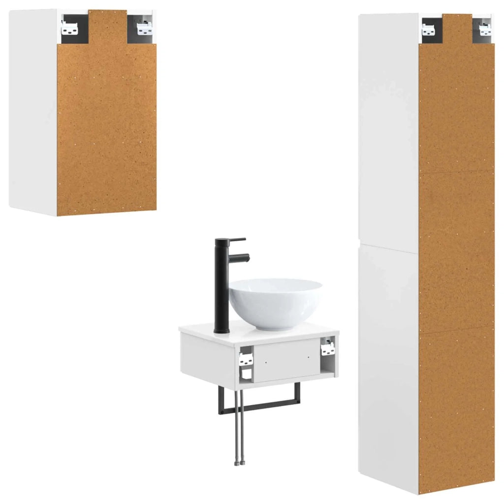 Set di mobili per il bagno 3 pz Bianco Lucido 3406047