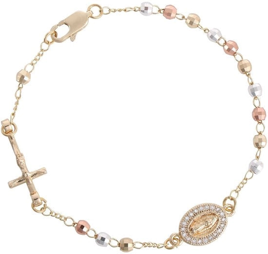 Bracciale a Croce di Rosa in Oro - Adattabile - Gioiello - Gioiello Religioso - Gioiello per Fissaggio - Materiale di Alta Qualità Coperchio - Lunghezza 19,6 cm