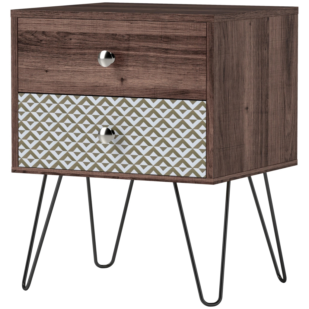 Comodino con 2 cassetti gambe in acciaio stile bohemien ¨C zephmum ¨C Marrone 45x39x55,5 cm