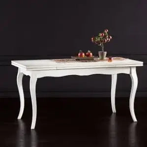 Tavolo provenzale allungabile in legno Shabby chic laccato bianco basamento ondulato