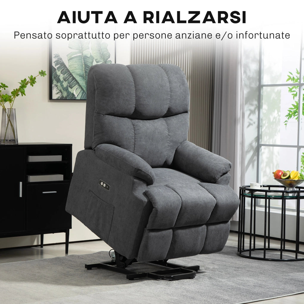 Poltrona Alzapersona Reclinabile con Poggiapiedi ¨C Minimal ¨C Tessuto Grigio Scuro 84x96x100 cm