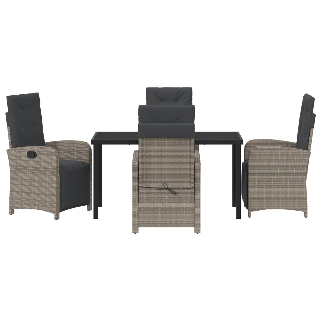 Set da Pranzo Giardino 5 Pezzi Cuscini Grigio Polyrattan