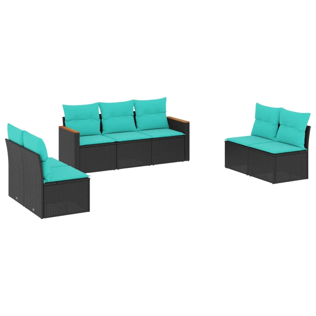 Set Divani da Giardino 7 pz con Cuscini Nero in Polyrattan 3225875
