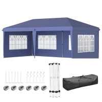 Gazebo da Giardino 6x3 m Regolabile in Altezza con Pareti Removibili, in Acciaio e Poliestere, Blu