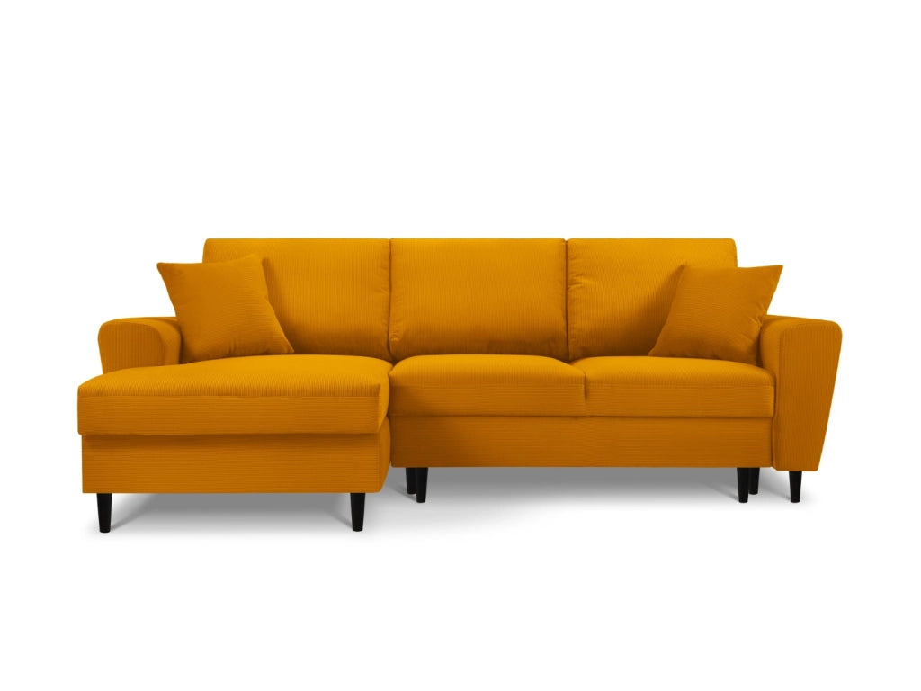 Cosmopolitan Design - Divano convertibile angolare sinistro con contenitore "Kyoto" 4 posti in velluto a coste giallo 